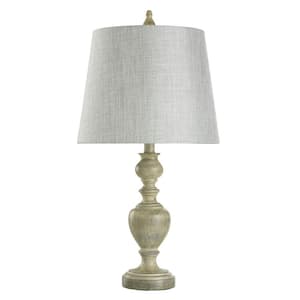 25 in. Distressed Gray/Cream Table Lamp with Gray/Cream Hardback Fabric Shade