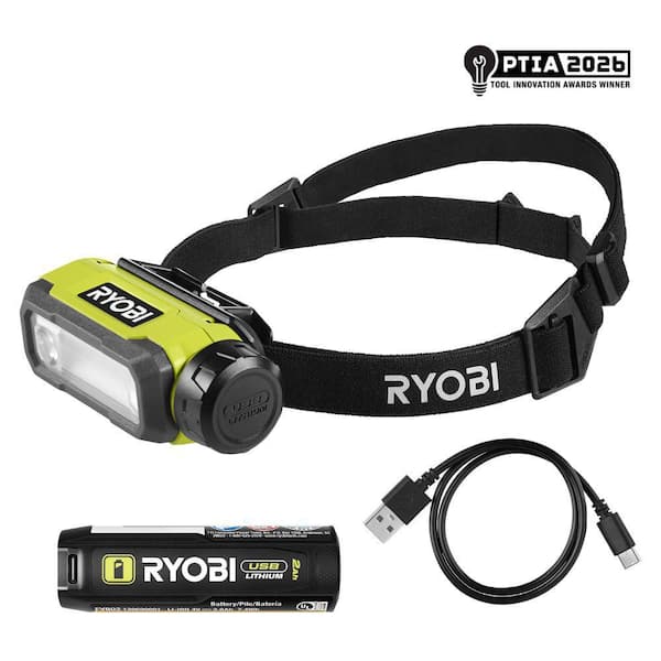 RYOBI USB Lithium Magnetic LED Headlamp Kit with 2Ah Battery and
