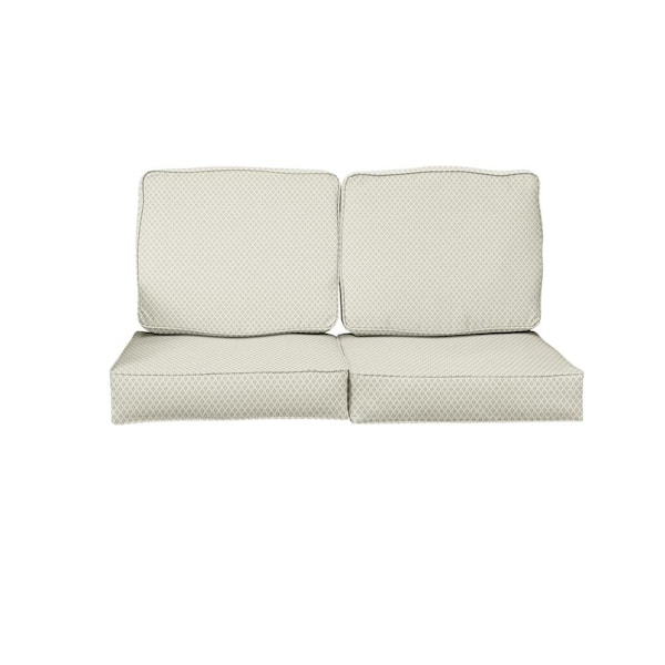 SORRA HOME 25 in. x 25 in. x 5 in. (4-Piece) Deep Seating Outdoor Loveseat Cushion in Sunbrella Detail Linen