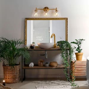 Modern Dome Bathroom Vanity Light 26 in. 3-Light Plating Brass Wall Light with Textured Glass Shades