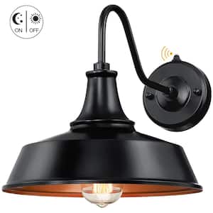 Grantham 1-Light 12 in. Black Dusk to Dawn Outdoor Barn Light Wall Sconce