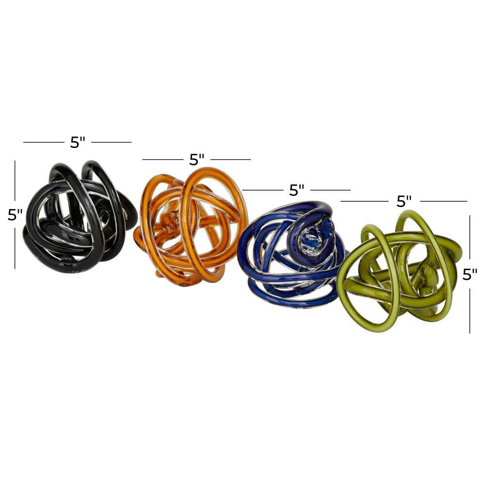 Set of 4 Multicolor Glass Abstract Decorative Sculptures