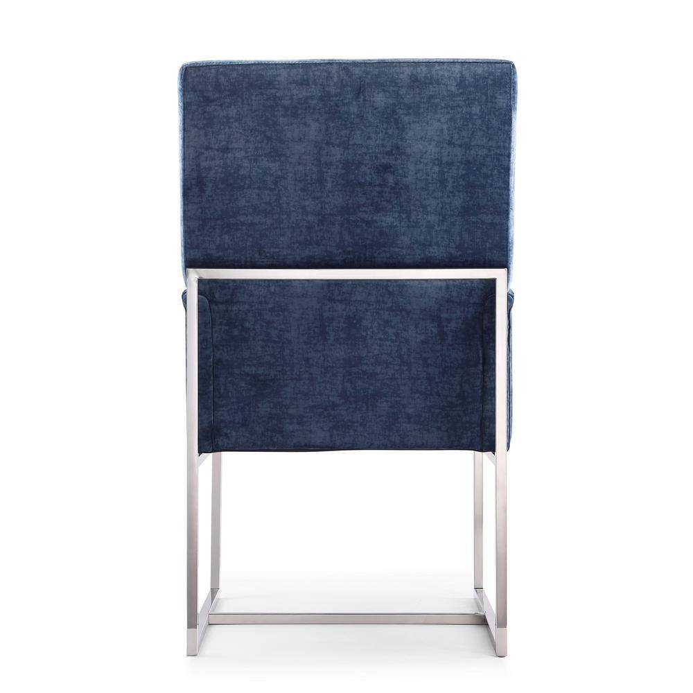 Luxurious Blue Velvet Upholstered High-Back Metal Armchair