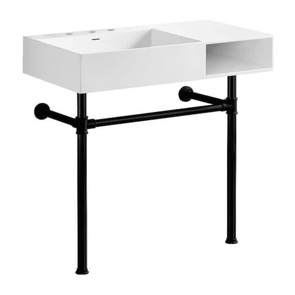 Aurelius 36.63 in. x 20.88 in. Console Sink In Matte White Solid Surface with Legs