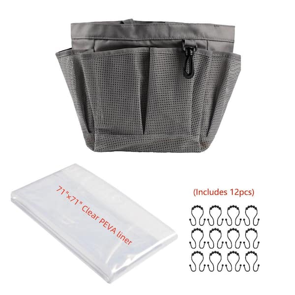 Utopia Alley Mesh Portable Shower Caddy, Bathroom Organizer Bag, 3-Gauge PEVA Liner and 12-Pieces Stainless Steel Shower Hooks, Black