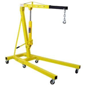 2 Ton Folding Engine Hoist Cherry Picker Shop Crane Hoist Lift, Heavy-Duty Steel with 6 Iron Caster Wheels in Yellow