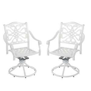 2-Piece White Cast Aluminum Swivel Outdoor Dining Chair
