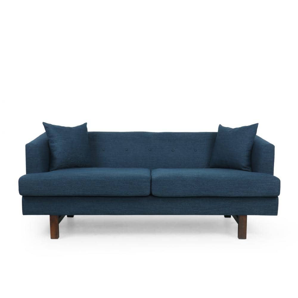 Navy Blue Tufted Polyester Lawson Sofa with Wood Frame
