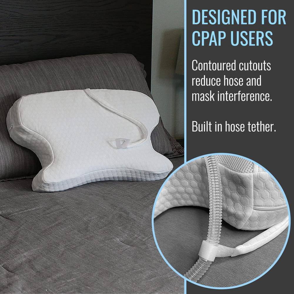 White Memory Foam CPAP Sleep Aid Pillow with Contoured Cutouts