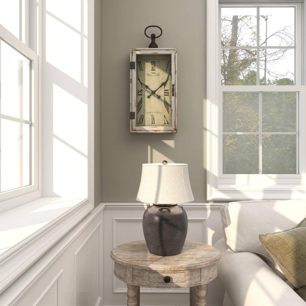 White Wood Pocket Watch Style Wall Clock with Metal Accents