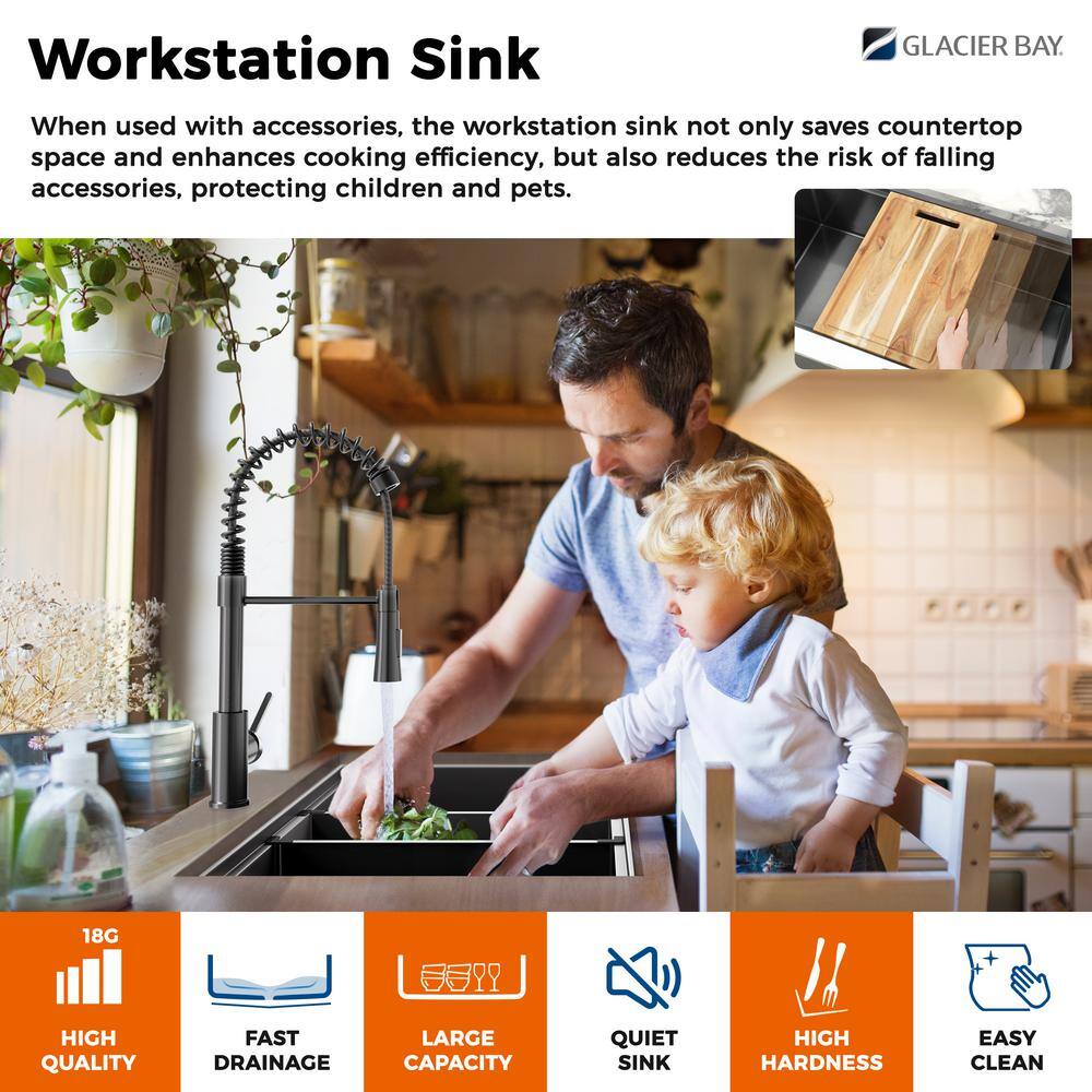 Gunmetal Black Stainless Steel Single Bowl Undermount Kitchen Sink with Faucet