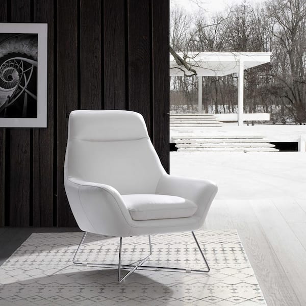 HomeRoots Danielle 37.5 in. White Faux Leather Arm Chair with Tufted Cushions