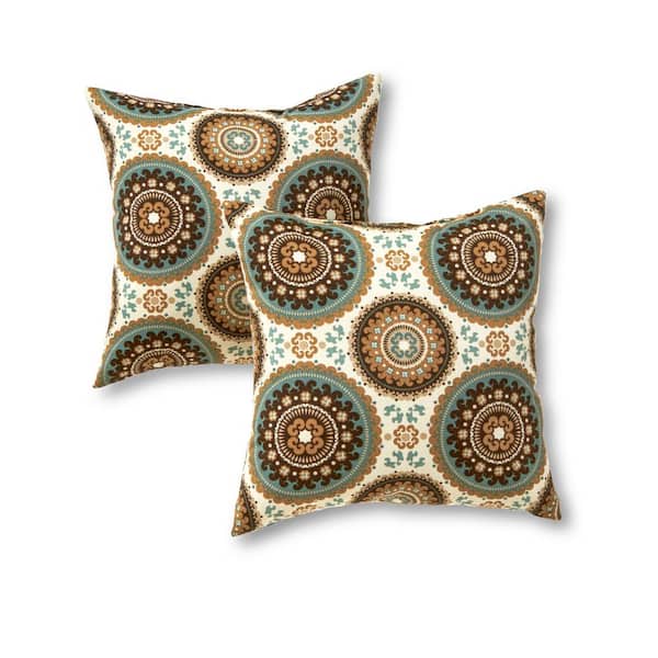 Greendale Home Fashions Spray Medallion Square Outdoor Throw Pillow (2-Pack)