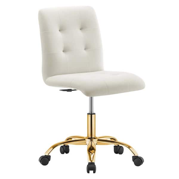 MODWAY Prim Performance Velvet Ergonomic Adjustable Height Armless Chair in Gold Ivory