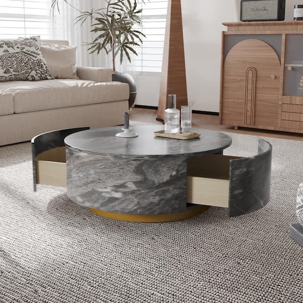 Magic Home 35 in. Black Trapezoid Concise Square Drum Wood Top Coffee Table