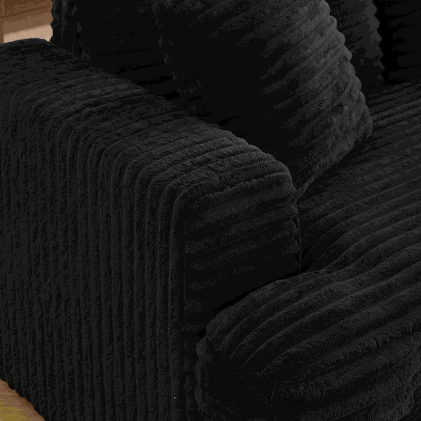 88.58 in. Square Arm Corduroy Rectangle Sofa with Pillows in Black (Seats 3)