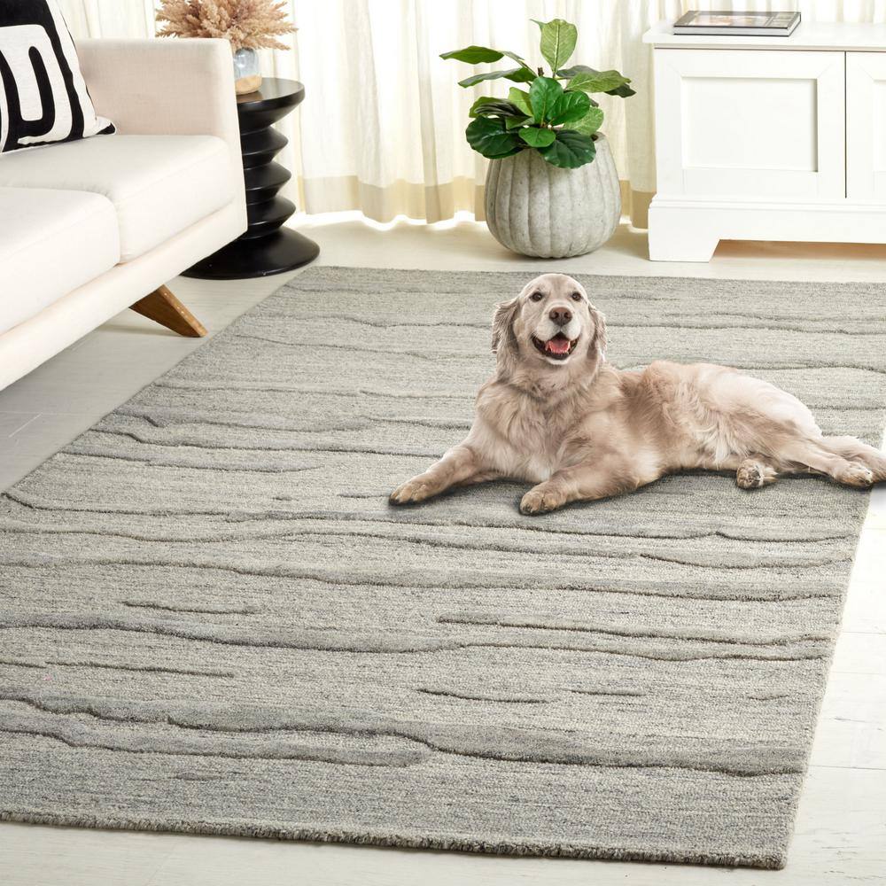 Gray Abstract Handmade Tufted Wool 4' x 6' Rug