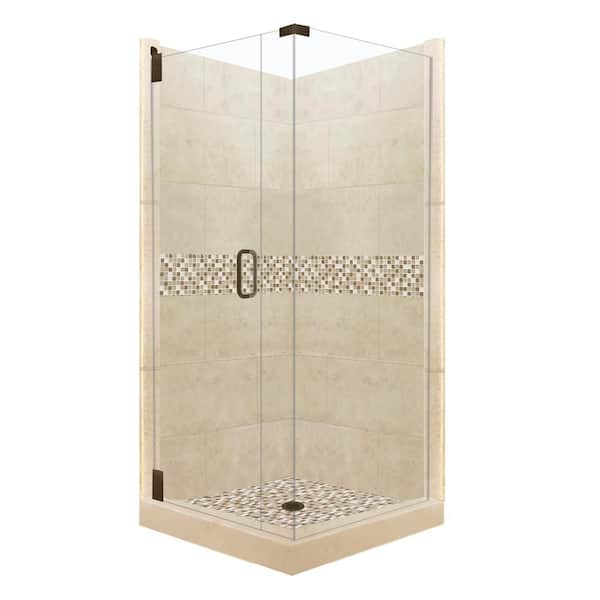 American Bath Factory Roma Grand Hinged 42 in. x 42 in. x 80 in. Left-Hand Corner Shower Kit in Brown Sugar and Old Bronze Hardware