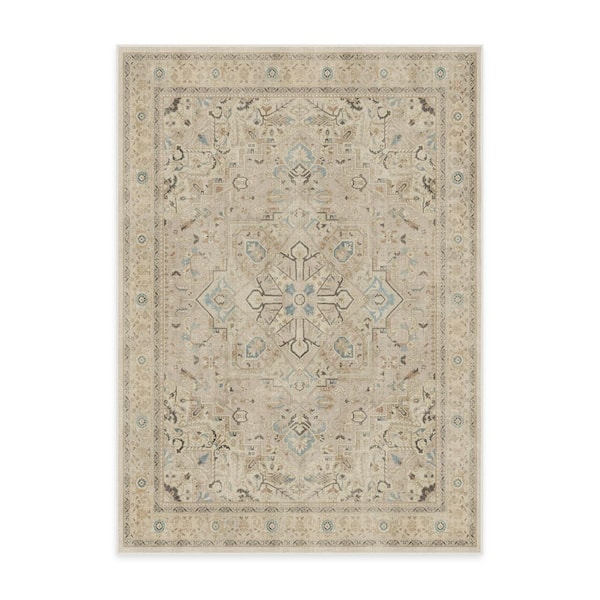 Machine Washable Rug with Standard Pad-Kamran Ivory Opal 5 ft. x 7 ft.