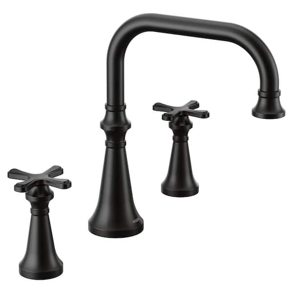 Colinet 2-Handle Deck-Mount Roman Tub Faucet Trim with Cross Handles and Valve Required in Matte Black