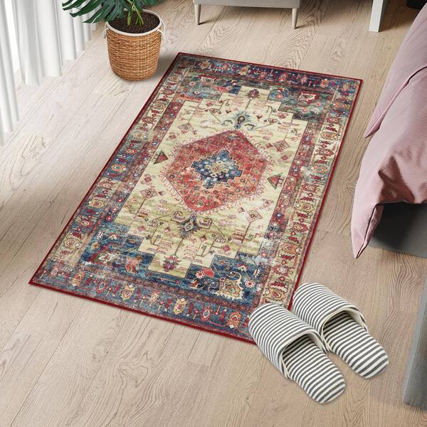 GlowSol Beige 8 ft. x 10 ft. Washable Floral Indoor Entryway Area Rug  LS_PHO_0YI9IEIC - The Home Depot