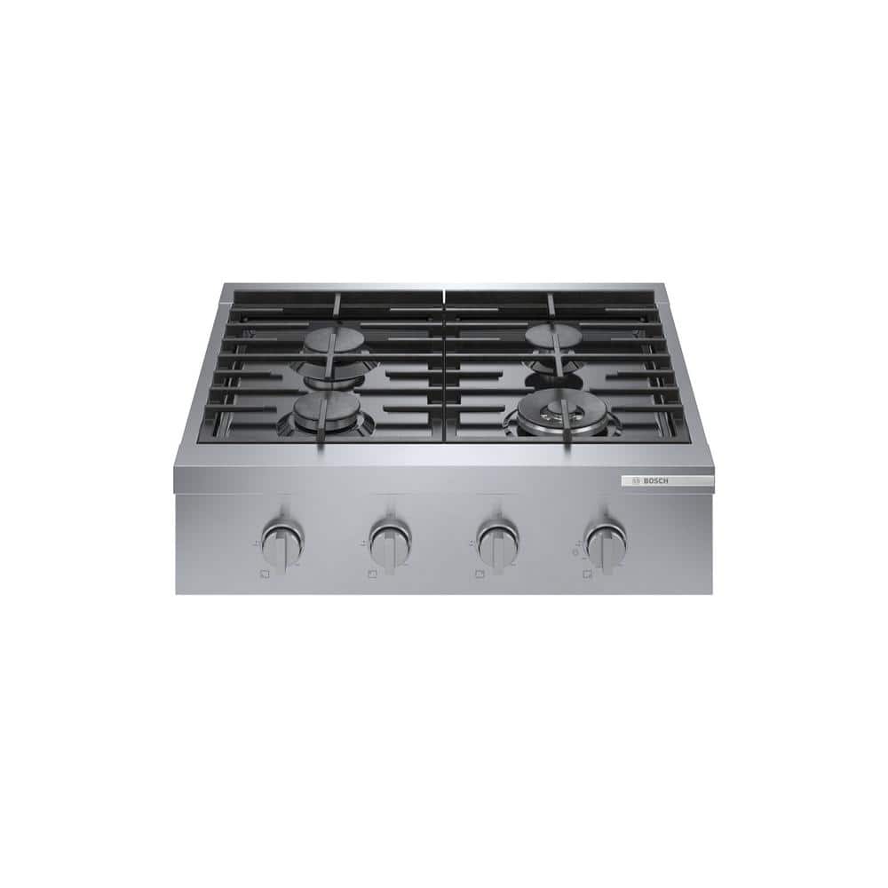 Bosch 30 in. Gas Cooktop in Stainless Steel with 4-Burners Including 18,000 BTU Burner, Silver