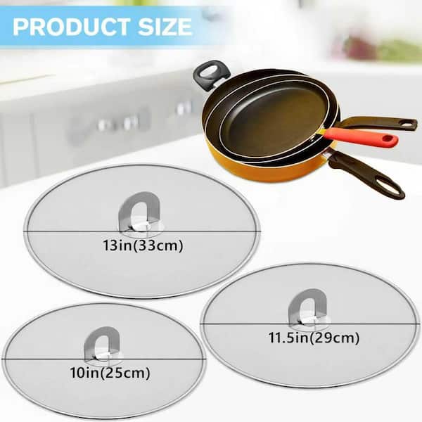 13 in. 11.5 in. 10 in. Stainless Steel Splatter Screen with Foldable Knob for Frying Pan Cooking, Silver (3-Pack)