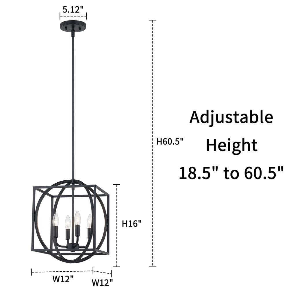 Black 4-Light Glass Lantern Pendant Light