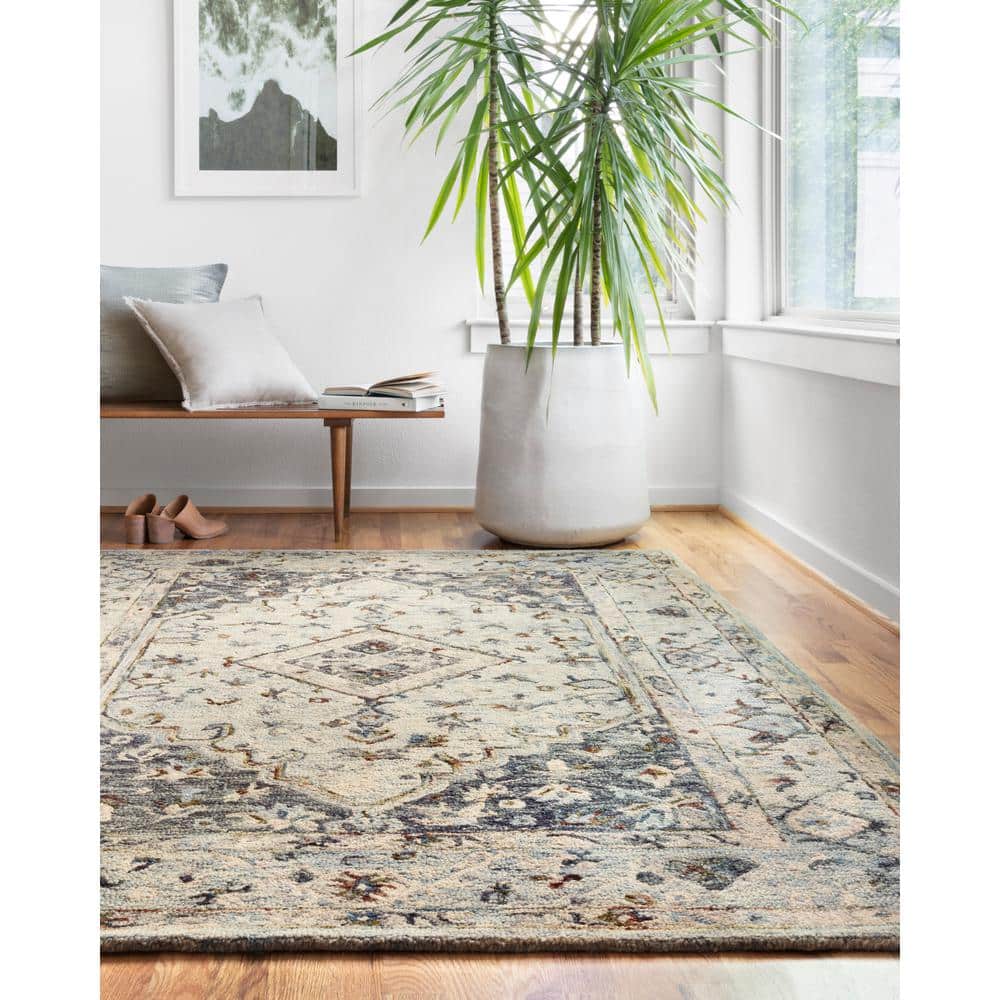 Handcrafted Lt. Blue Wool Tufted Rectangular Rug 5' x 7'6"