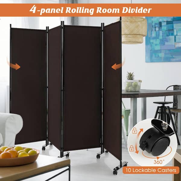 Costway 4-Panel Folding Room Divider 6 ft. Rolling Privacy Costway 4-Panel Folding Room Divider 6 ft. Rolling Privacy