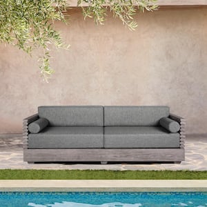Vivid Light Gray Eucalyptus Wood Outdoor Couch with Light Gray Cushions