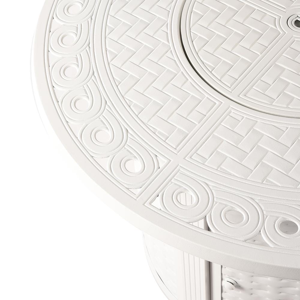 White Aluminum Round Gas Fire Pit Table with Glass Beads