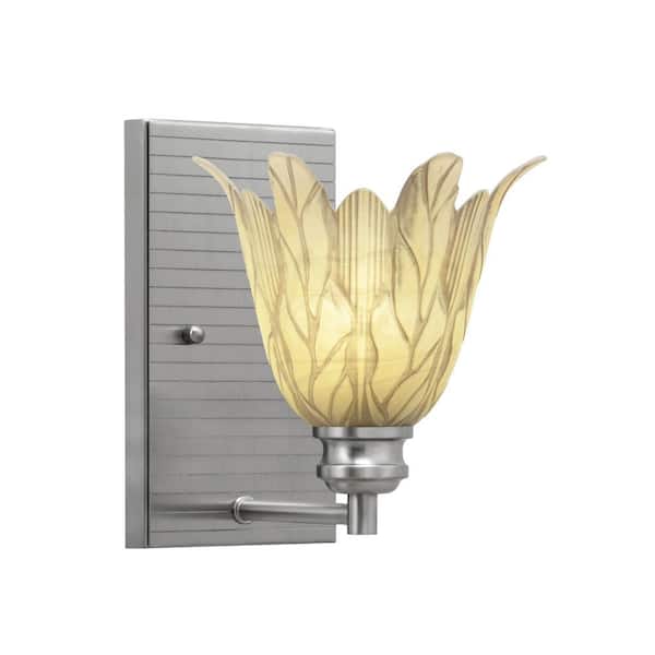 Unbranded Albany 1-Light Brushed Nickel 7 in. Wall Sconce with Vanilla Leaf Glass Shade