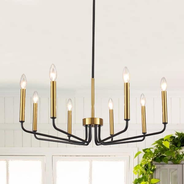 ZJVAIVE 8-Light Black and Bronze Candlestick Hanging Island Linear Chandelier Lighting for Kitchen Island