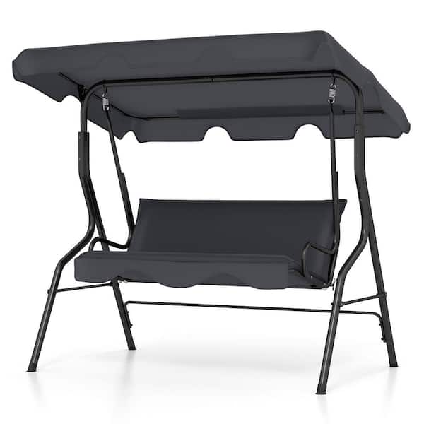 Unbranded 3-Person Gray Metal Frame Outdoor Patio Canopy Swing with Cushioned