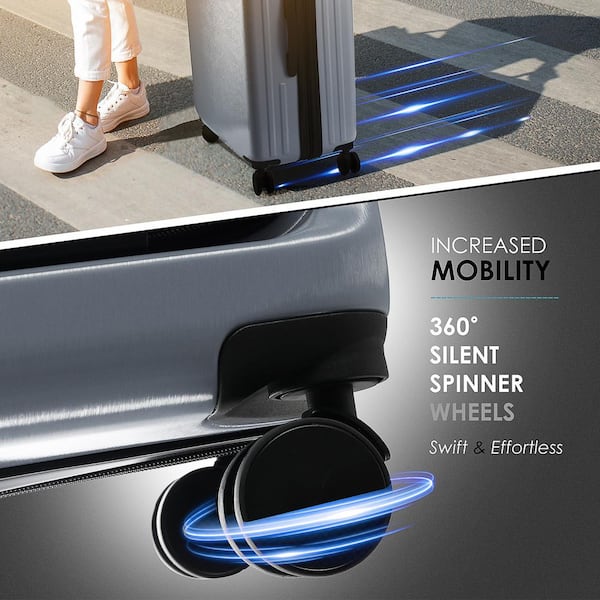 TRAVELARIM 4-Piece Gray Nested Hard Luggage Set Expandable Spinner
