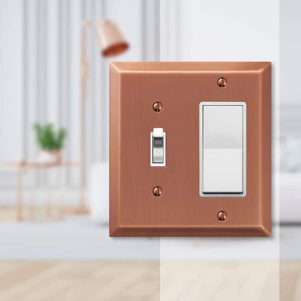 Metallic 2 Gang 1-Toggle and 1-Rocker Steel Wall Plate - Antique Copper