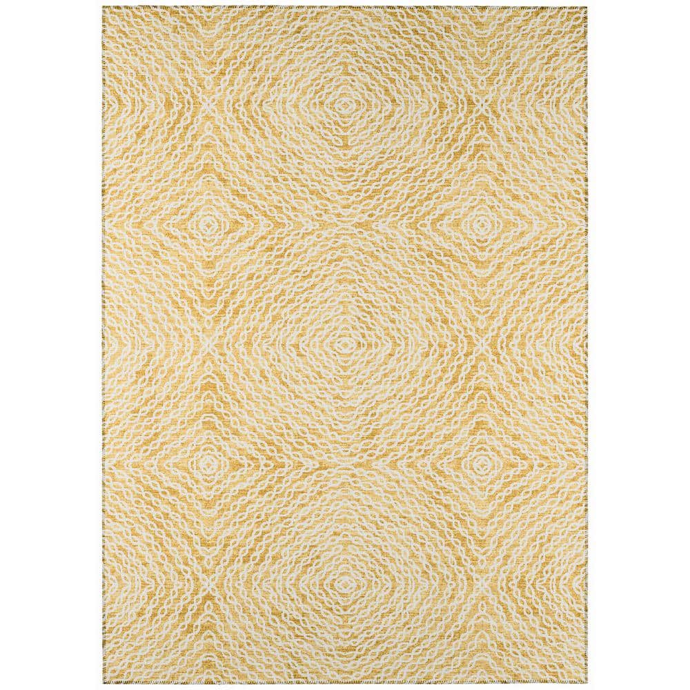 Bravado Gold 8 ft. x 10 ft. Geometric Indoor/Outdoor Washable Area Rug