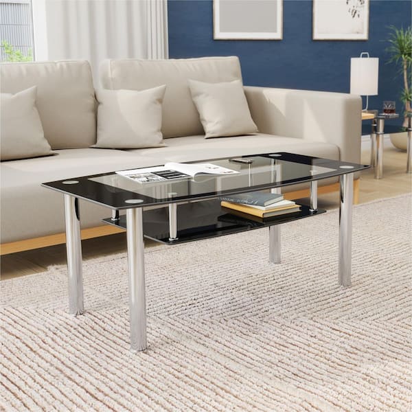 AVF 44 in. Black/Clear Large Rectangle Glass Coffee Table with
