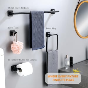 Wall-Mount 5 -Piece Bath Hardware Set with Towel Bart Toilet Paper Holder Hand Towel Holder Towel Hooks in Matte Black