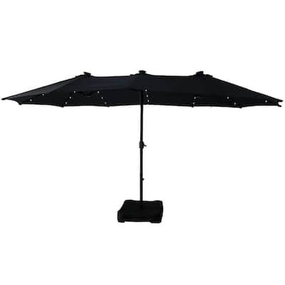 15 ft. Outdoor Patio Market Umbrella Patio Umbrella with Base and Solar Light in Navy