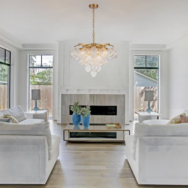 TinHon Modern 8-Light Gold Tiered Chandelier with 28 Twisted Glass