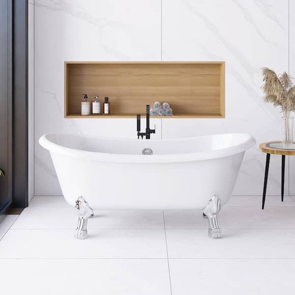 67 in. x 30 in. Freestanding Acrylic Soaking Bathtub in Glossy White
