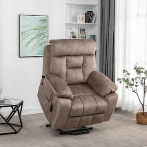 Flagship Oversized(Flat more than 6.1 ft.) Velvet Lift Recliner with Massage,Heating,Assisted Standing -Antique Brown 3