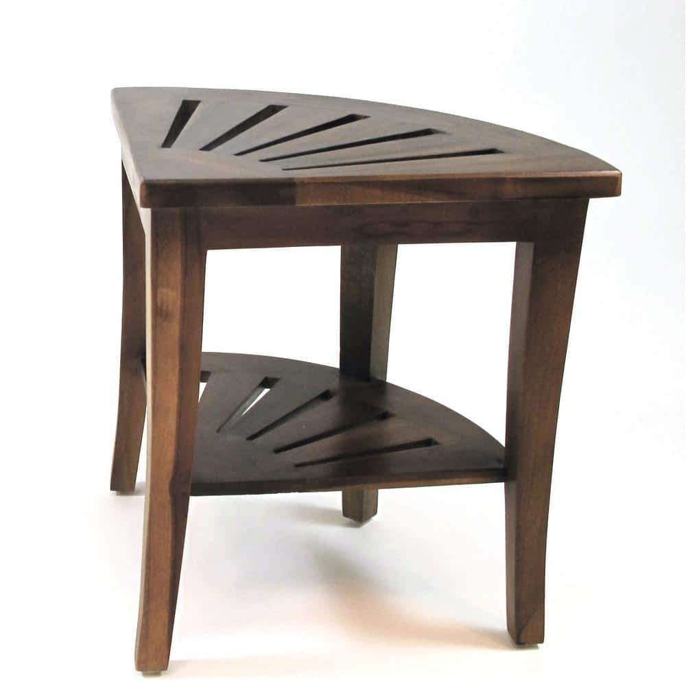 Kai 15.75" Mocha Teak Corner Shower Bench with Shelf