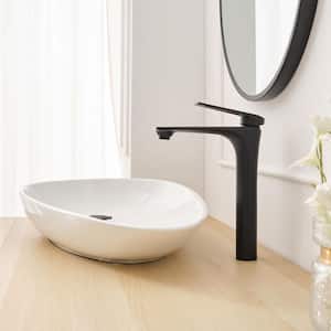 Single Hole Single Handle Bathroom Vessel Sink Faucet With Supply Hose in Matte Black