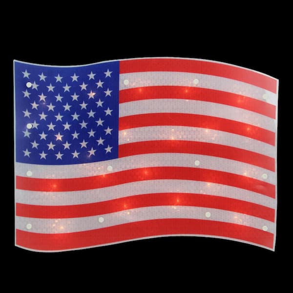 Northlight 12.5 in. H x 17 in. L Lighted Holographic Red White and Blue American Flag Window Silhouette Decoration