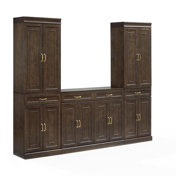 Stanton Coffee Engineered Wood 95 in. 3-Piece Sideboard and Pantry Set with Adjustable Shelves