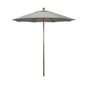 7.5 ft. Woodgrain Aluminum Commercial Market Patio Umbrella Fiberglass Ribs and Push Lift in Granite Sunbrella