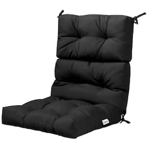 20 in. x 22 in. Black Tufted Outdoor High Back Dining Chair Cushion with Non-Slip String Ties